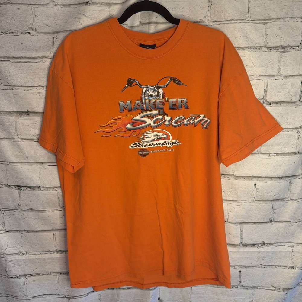 Harley-Davidson Shirt Mens XL Orange Screamin' Eagle Dothan Alabama Graphic Tee